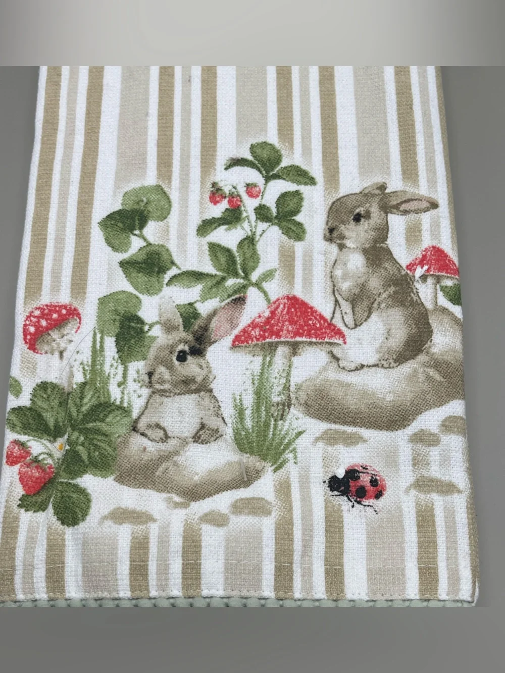 Cynthia Rowley Bunny & Mushroom Striped Kitchen Towel Set of Two, NWT 🐰🍄